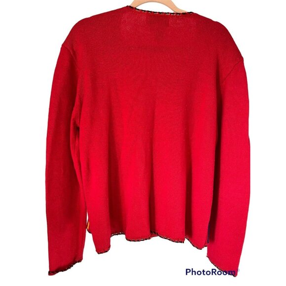 Bedford Fair Button-Up Sweater XL Vibrant Stripes Rainbow Buttons Vintage - Picture 2 of 7